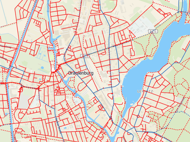 Map showing explored and unexplored roads